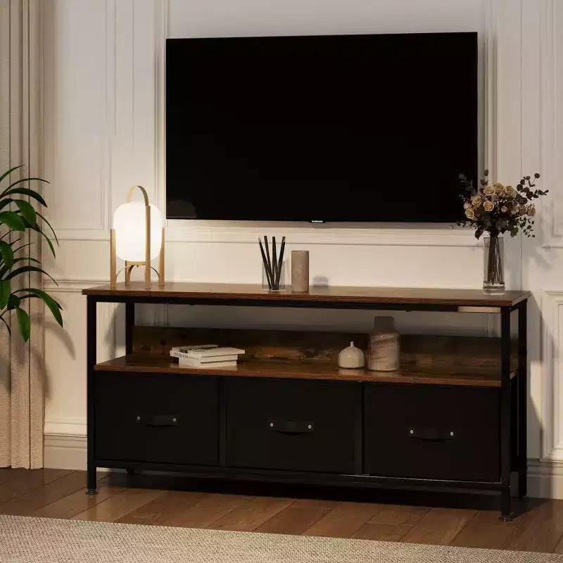 Meuble TV commode, meuble de divertissement avec rangement, meuble TV de 140 cm pour chambre, petit meuble TV
