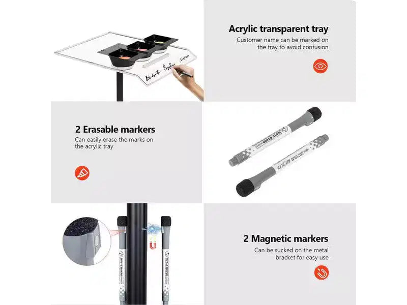 Chariot de salon roulant réglable en hauteur Karl Home avec roues et plateaux en acrylique, 2 marqueurs magnétiques