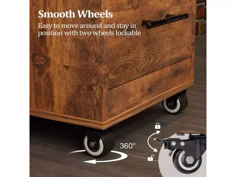 Chariot de rangement Karl Home en bois rustique marron avec roulettes et 3 tiroirs