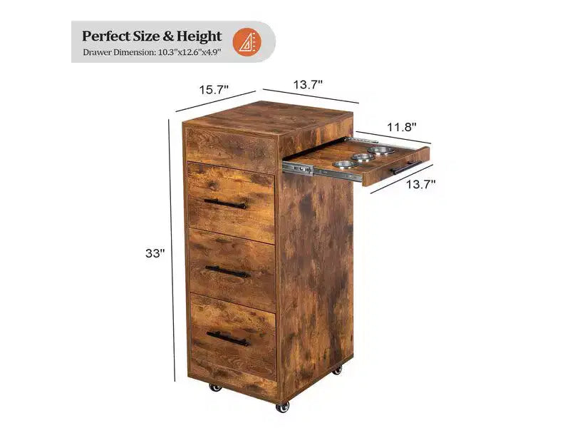 Chariot de rangement Karl Home en bois rustique marron avec roulettes et 3 tiroirs