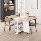 Table à manger pliante avec abattants, table de dîner pliable polyvalente avec 2 étagères de rangement, mobilier de bureau extensible peu encombrant