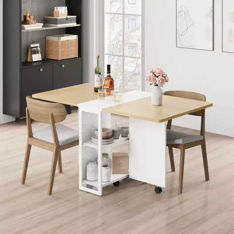 Table à manger pliante avec abattants, table de dîner pliable polyvalente avec 2 étagères de rangement, mobilier de bureau extensible peu encombrant