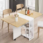 Table à manger pliante avec abattants, table de dîner pliable polyvalente avec 2 étagères de rangement, mobilier de bureau extensible peu encombrant