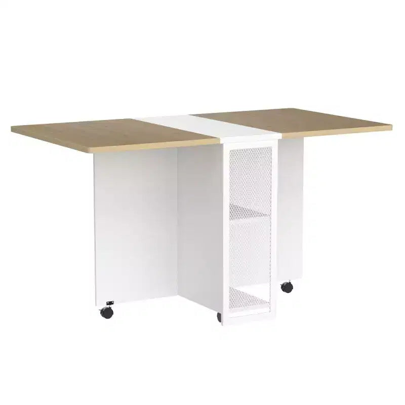 Table à manger pliante avec abattants, table de dîner pliable polyvalente avec 2 étagères de rangement, mobilier de bureau extensible peu encombrant