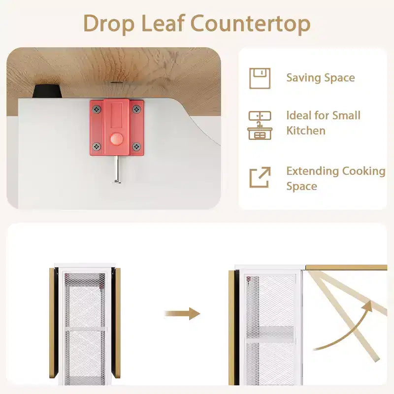 Table à manger pliante avec abattants, table de dîner pliable polyvalente avec 2 étagères de rangement, mobilier de bureau extensible peu encombrant