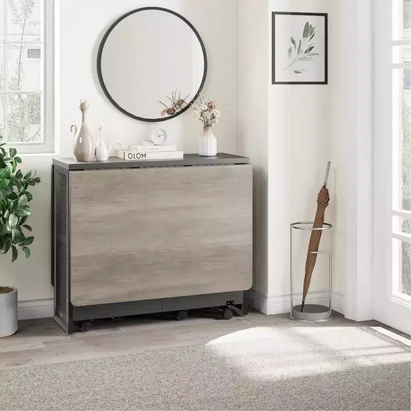 Table à manger pliante avec abattants, table de dîner pliable polyvalente avec 2 étagères de rangement, mobilier de bureau extensible peu encombrant
