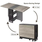 Table à manger pliante avec abattants, table de dîner pliable polyvalente avec 2 étagères de rangement, mobilier de bureau extensible peu encombrant