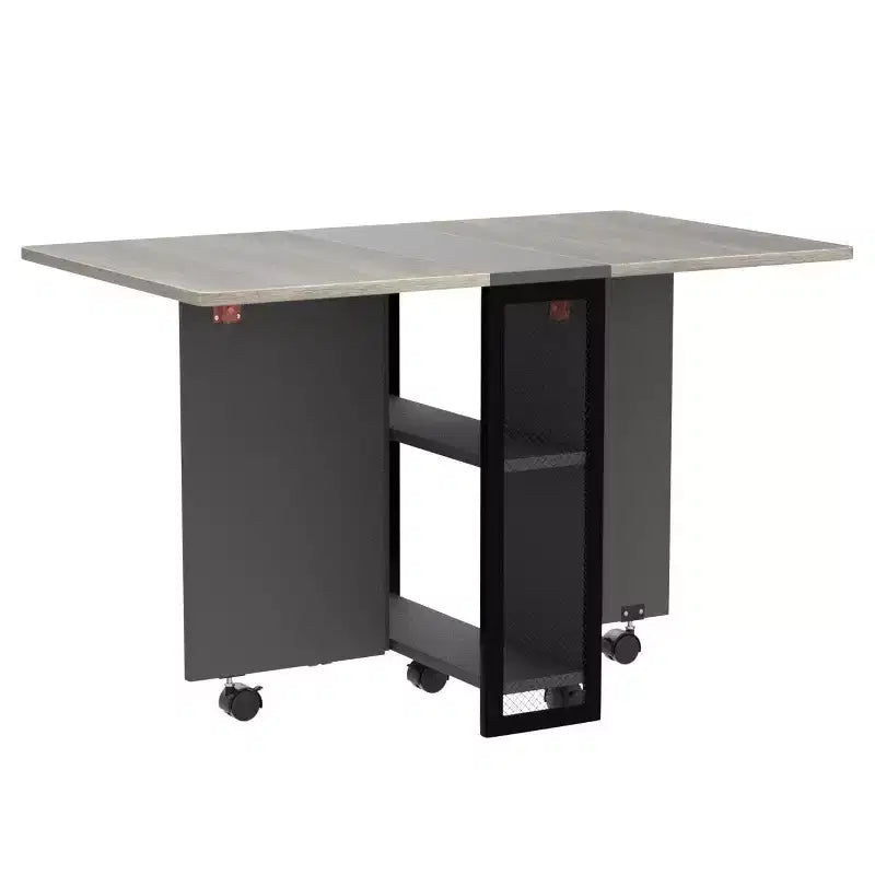Table à manger pliante avec abattants, table de dîner pliable polyvalente avec 2 étagères de rangement, mobilier de bureau extensible peu encombrant