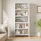 Bibliothèque en bois à 5 niveaux, étagère de rangement, étagères de style ferme, étagère rustique vintage pour bureau à domicile, salon, chambre à coucher, blanc
