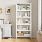 Bibliothèque en bois à 5 niveaux, étagère de rangement, étagères de style ferme, étagère rustique vintage pour bureau à domicile, salon, chambre à coucher, blanc