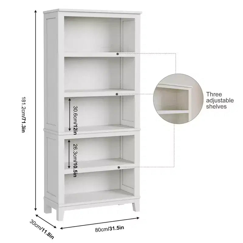 Bibliothèque en bois à 5 niveaux, étagère de rangement, étagères de style ferme, étagère rustique vintage pour bureau à domicile, salon, chambre à coucher, blanc