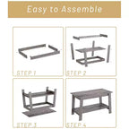 Table basse à 2 niveaux pour salon, table basse avec étagère de rangement, table basse rectangulaire, table basse de ferme en bois, gris