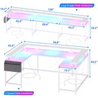 Bureau d'angle en U pour jeux vidéo avec prises électriques et lumières LED, support d'écran, grand bureau d'angle