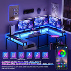 Bureau d'angle en U pour jeux vidéo avec prises électriques et lumières LED, support d'écran, grand bureau d'angle