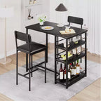 Ensemble table de salle à manger avec étagères de rangement, ensemble table de bar avec chaises en éponge de cuir noir durables, table de bar et deux sièges pour 2 à 4 personnes