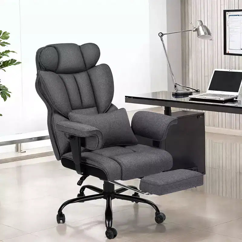 Fauteuil de bureau ergonomique Hoffree Big & Tall Executive en lin, supporte jusqu'à 450 livres, avec support lombaire massant 2 points et repose-pieds, gris