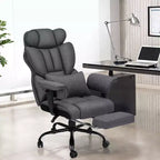 Fauteuil de bureau ergonomique Hoffree Big & Tall Executive en lin, supporte jusqu'à 450 livres, avec support lombaire massant 2 points et repose-pieds, gris