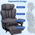Fauteuil de bureau ergonomique Hoffree Big & Tall Executive en lin, supporte jusqu'à 450 livres, avec support lombaire massant 2 points et repose-pieds, gris