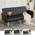 TYBOATLE 65 Convertible Faux Leather Futon Sofa Bed, Modern Upholstered Couch with USB, Folding Loveseat for Small Space, Apartment, Dorm, Office