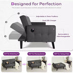 TYBOATLE 65 Canapé-Lit Futon Convertible en Similicuir, Canapé Rembourré Moderne avec Port USB, Causeuse Pliante pour Petits Espaces, Appartement, Dortoir, Bureau