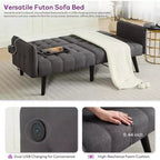 TYBOATLE 65 Canapé-Lit Futon Convertible en Similicuir, Canapé Rembourré Moderne avec Port USB, Causeuse Pliante pour Petits Espaces, Appartement, Dortoir, Bureau