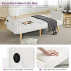 TYBOATLE 65 Canapé-Lit Futon Convertible en Similicuir, Canapé Rembourré Moderne avec Port USB, Causeuse Pliante pour Petits Espaces, Appartement, Dortoir, Bureau