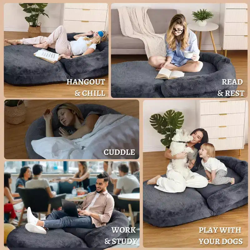 Lit pliant pour humains, lit géant 180x109x25 cm pour personnes et animaux de compagnie, housse en fausse fourrure lavable et amovible