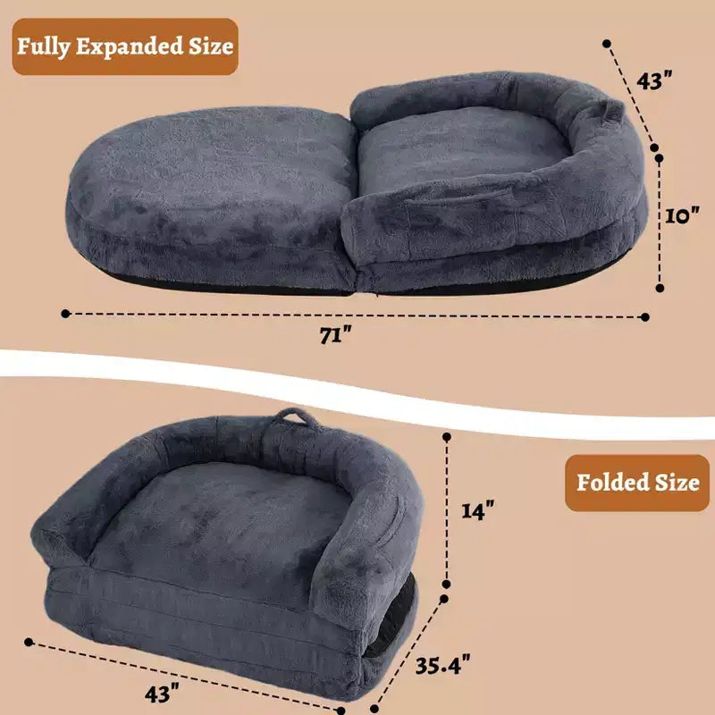 Lit pliant pour humains, lit géant 180x109x25 cm pour personnes et animaux de compagnie, housse en fausse fourrure lavable et amovible