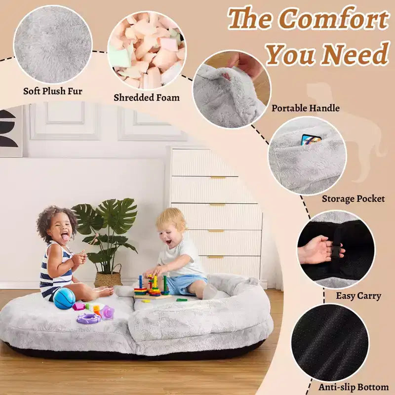 Lit pliant pour humains, lit géant 180x109x25 cm pour personnes et animaux de compagnie, housse en fausse fourrure lavable et amovible