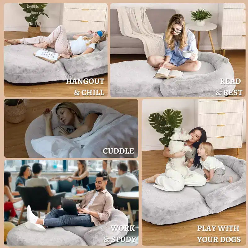 Lit pliant pour humains, lit géant 180x109x25 cm pour personnes et animaux de compagnie, housse en fausse fourrure lavable et amovible