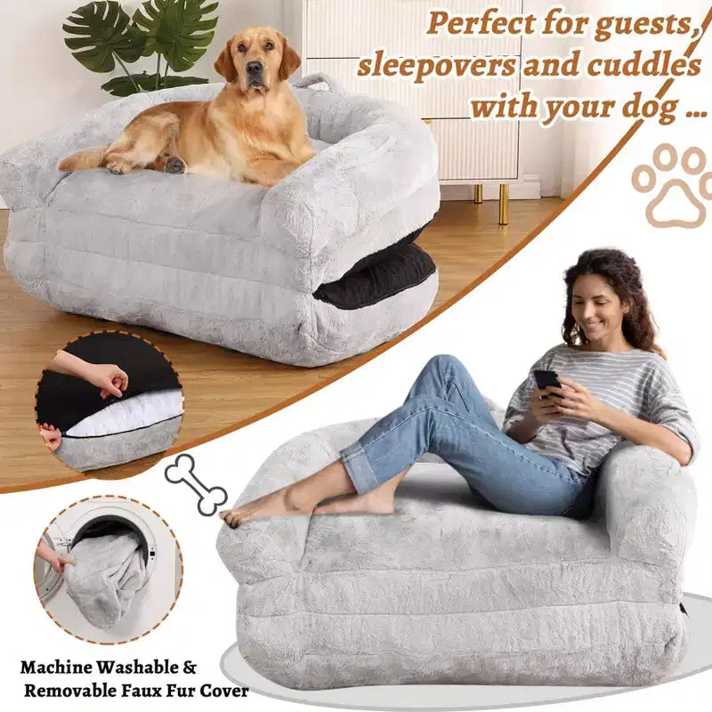 Lit pliant pour humains, lit géant 180x109x25 cm pour personnes et animaux de compagnie, housse en fausse fourrure lavable et amovible