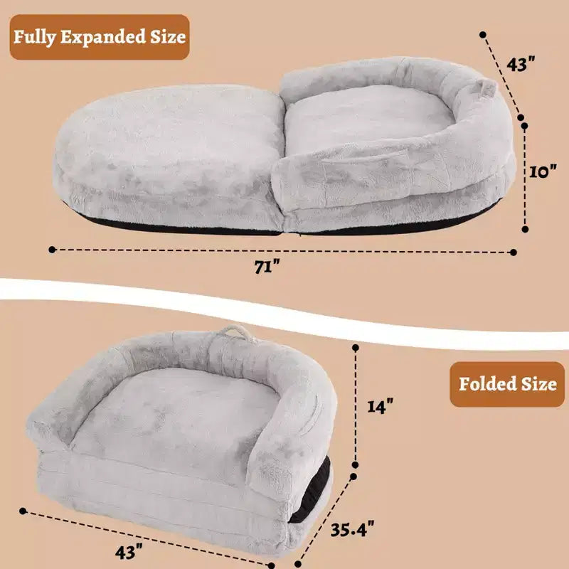 Lit pliant pour humains, lit géant 180x109x25 cm pour personnes et animaux de compagnie, housse en fausse fourrure lavable et amovible