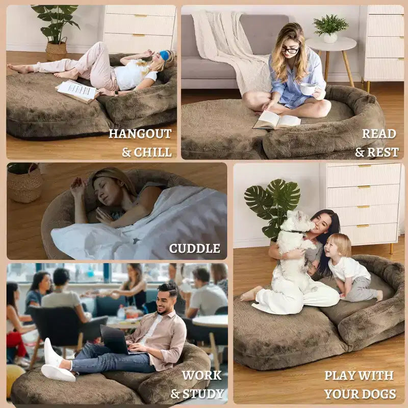 Lit pliant pour humains, lit géant 180x109x25 cm pour personnes et animaux de compagnie, housse en fausse fourrure lavable et amovible