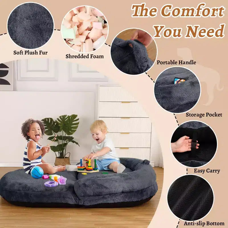 Lit pliant pour humains, lit géant 180x109x25 cm pour personnes et animaux de compagnie, housse en fausse fourrure lavable et amovible