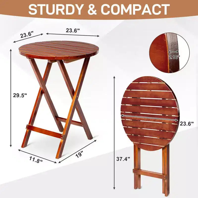 Table pliante de patio ronde en bois Karl Home de 24 po