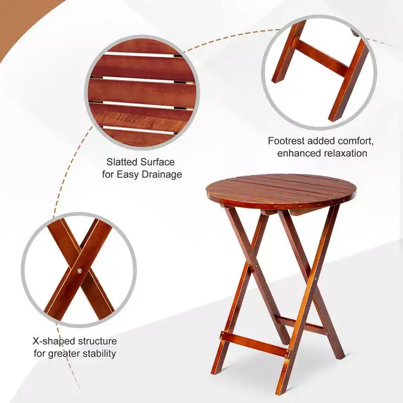 Table pliante de patio ronde en bois Karl Home de 24 po