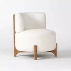 GDFStudio Raleign Fauteuil d'appoint rond moderne de 24 po en bois d'acacia et tissu