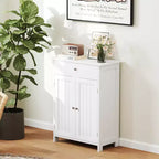 Meuble de Rangement Salle de Bain Costway Armoire de Sol sur Pied avec 2 Portes Meuble de Rangement Noir/Blanc