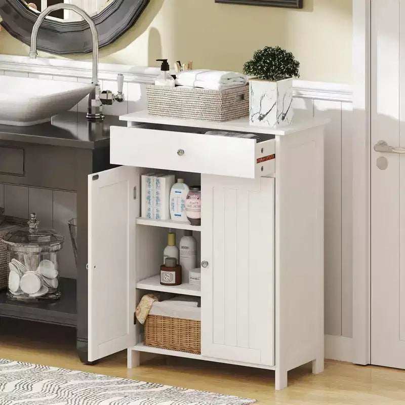 Meuble de Rangement Salle de Bain Costway Armoire de Sol sur Pied avec 2 Portes Meuble de Rangement Noir/Blanc