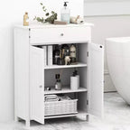 Meuble de Rangement Salle de Bain Costway Armoire de Sol sur Pied avec 2 Portes Meuble de Rangement Noir/Blanc