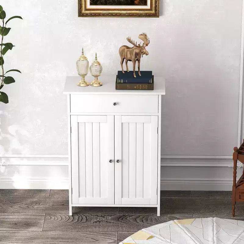 Meuble de Rangement Salle de Bain Costway Armoire de Sol sur Pied avec 2 Portes Meuble de Rangement Noir/Blanc