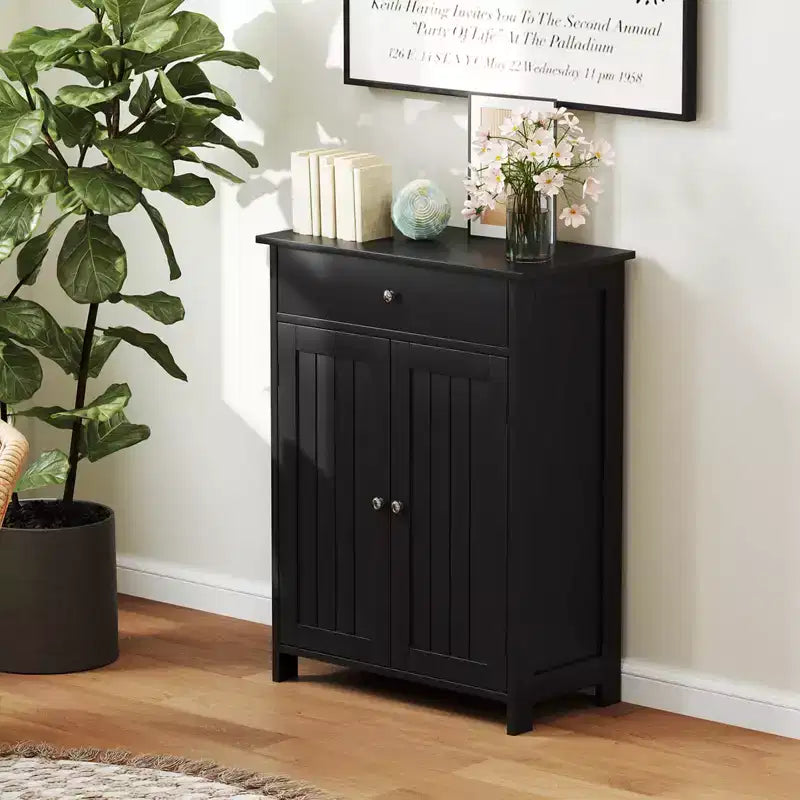 Meuble de Rangement Salle de Bain Costway Armoire de Sol sur Pied avec 2 Portes Meuble de Rangement Noir/Blanc