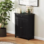 Meuble de Rangement Salle de Bain Costway Armoire de Sol sur Pied avec 2 Portes Meuble de Rangement Noir/Blanc