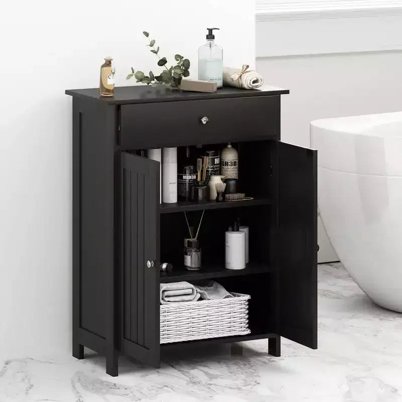 Meuble de Rangement Salle de Bain Costway Armoire de Sol sur Pied avec 2 Portes Meuble de Rangement Noir/Blanc