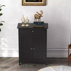 Meuble de Rangement Salle de Bain Costway Armoire de Sol sur Pied avec 2 Portes Meuble de Rangement Noir/Blanc