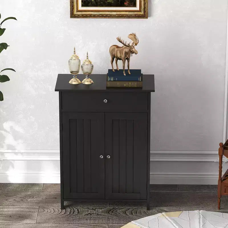 Meuble de Rangement Salle de Bain Costway Armoire de Sol sur Pied avec 2 Portes Meuble de Rangement Noir/Blanc