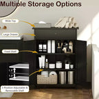 Meuble de Rangement Salle de Bain Costway Armoire de Sol sur Pied avec 2 Portes Meuble de Rangement Noir/Blanc