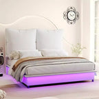 Cadre de lit LED AMERLIFE avec tête de lit et coussins rembourrés amovibles, aucun sommier tapissier requis