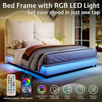 Cadre de lit LED AMERLIFE avec tête de lit et coussins rembourrés amovibles, aucun sommier tapissier requis
