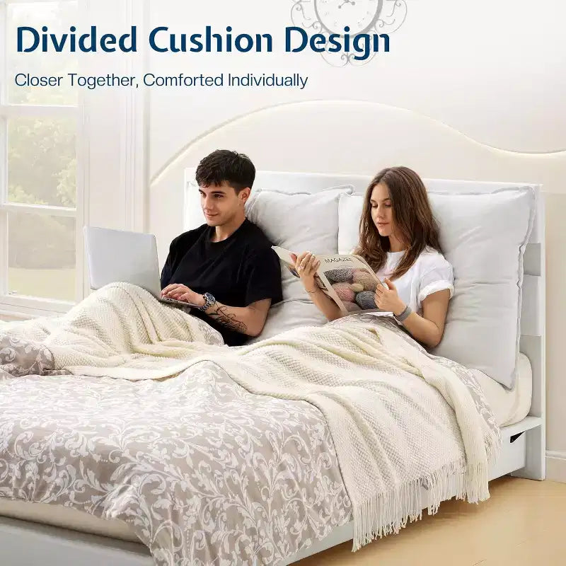 Cadre de lit LED AMERLIFE avec tête de lit et coussins rembourrés amovibles, aucun sommier tapissier requis